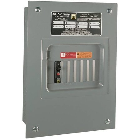 SQUARE D Load Center, QO, 8 Spaces, 100A, 120/240V, Fixed Main Lug, 1 Phase QO816L100FCP